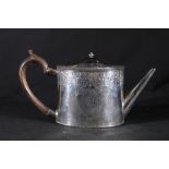 Georgian silver teapot of oval form with engraved decoration, the base bearing marks of Charles