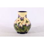 Modern Moorcroft baluster vase with Hepatica pattern by Emma Bossons, WM monogram to base and