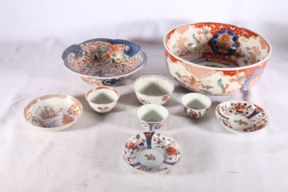 Group of Japanese Imari and other Oriental porcelain, shaped dish with scrolling flower