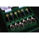 Set of six silver and enamel teaspoon in the Celtic style by Reid & Sons Ltd, Sheffield 1993 in