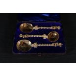 Set of Victorian silver gilt spoons comprising of sifting spoon and a pair of serving spoons, the