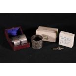 Norwegian 830 grade silver napkin ring decorated with bust a cardinal and inscribed with nail