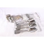 Part suite of Victorian silver fiddle pattern flatware monogrammed K comprising twelve table spoons,