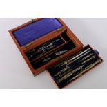 WWI era war department issue drawing set with instruments stamped Thornton, Stanley and Halden and