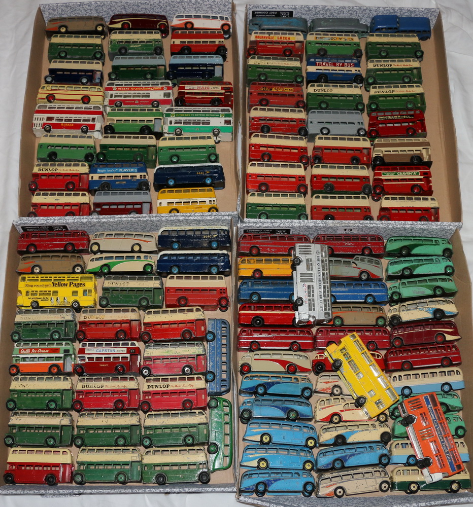 Approximately 107 Dinky Toys playworn model buses, (107)