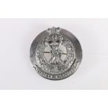 Scottish white metal plaid brooch of the Royal Scots with Queen's crown over thistle wreath with