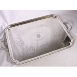 George V silver twin handled tray engraved with The Royal Highlanders Black Watch crest "Presented