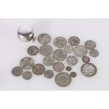 Silver sovereign holder, PERU escudo coinage quarter real 1833, un quart 1832, 130 grams of UNITED