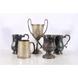 Rowing interest, five white metal trophies including Gainsborough Regatta 1863 Four Oars twin handle
