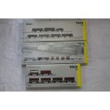 Trix HO scale model railways wagon sets including 24094 Muldenkippwagen set 2, 23567 Guterwagen