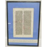 13th CENTURY MANUSCRIPT LEAF.  Leaf from a French bible, c.1270, in two columns with initials &