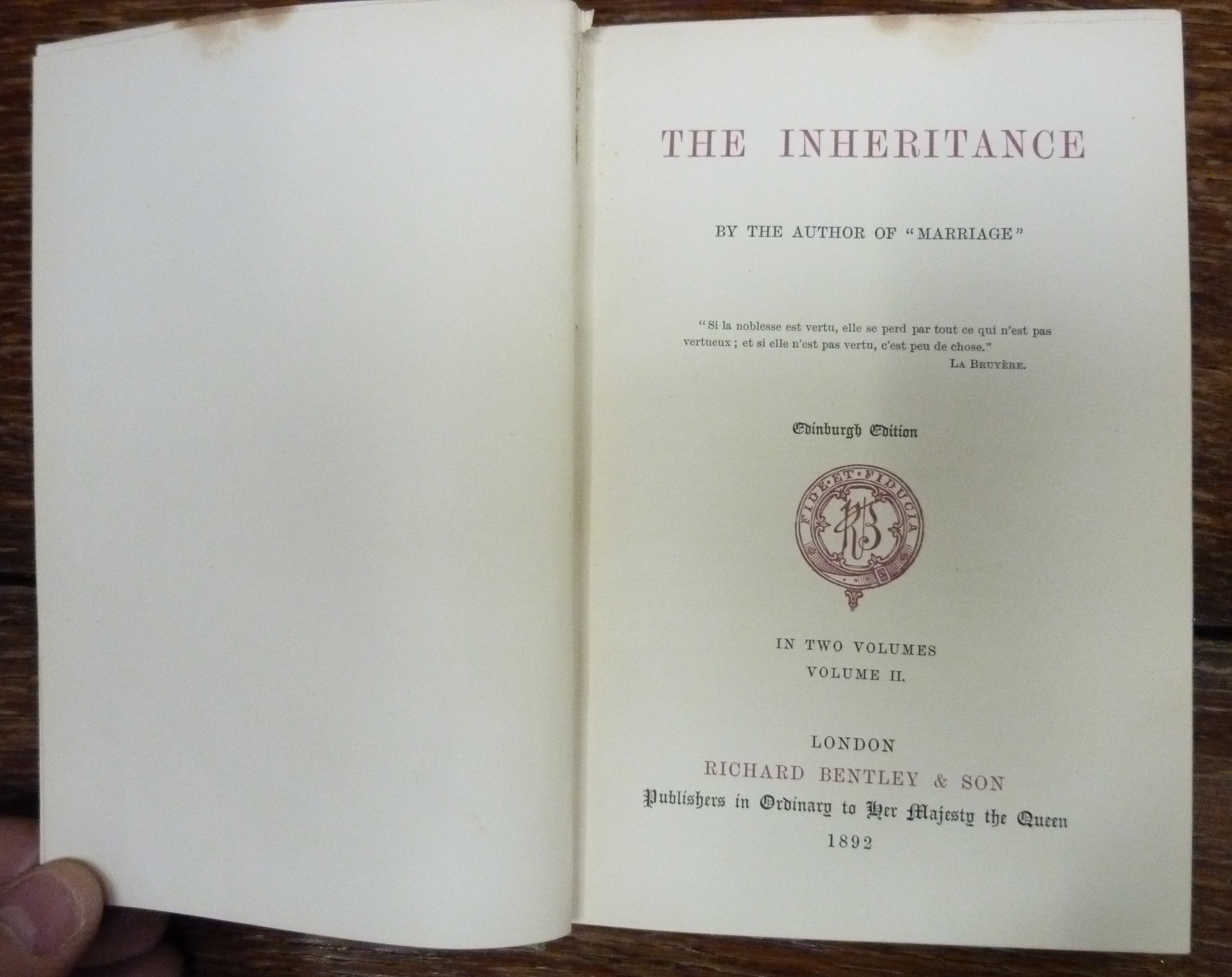 FERRIER SUSAN E.  Novels. 6 uniform vols. Orig. green cloth, gilt backs. "Edinburgh Edition", 1892. - Image 2 of 2