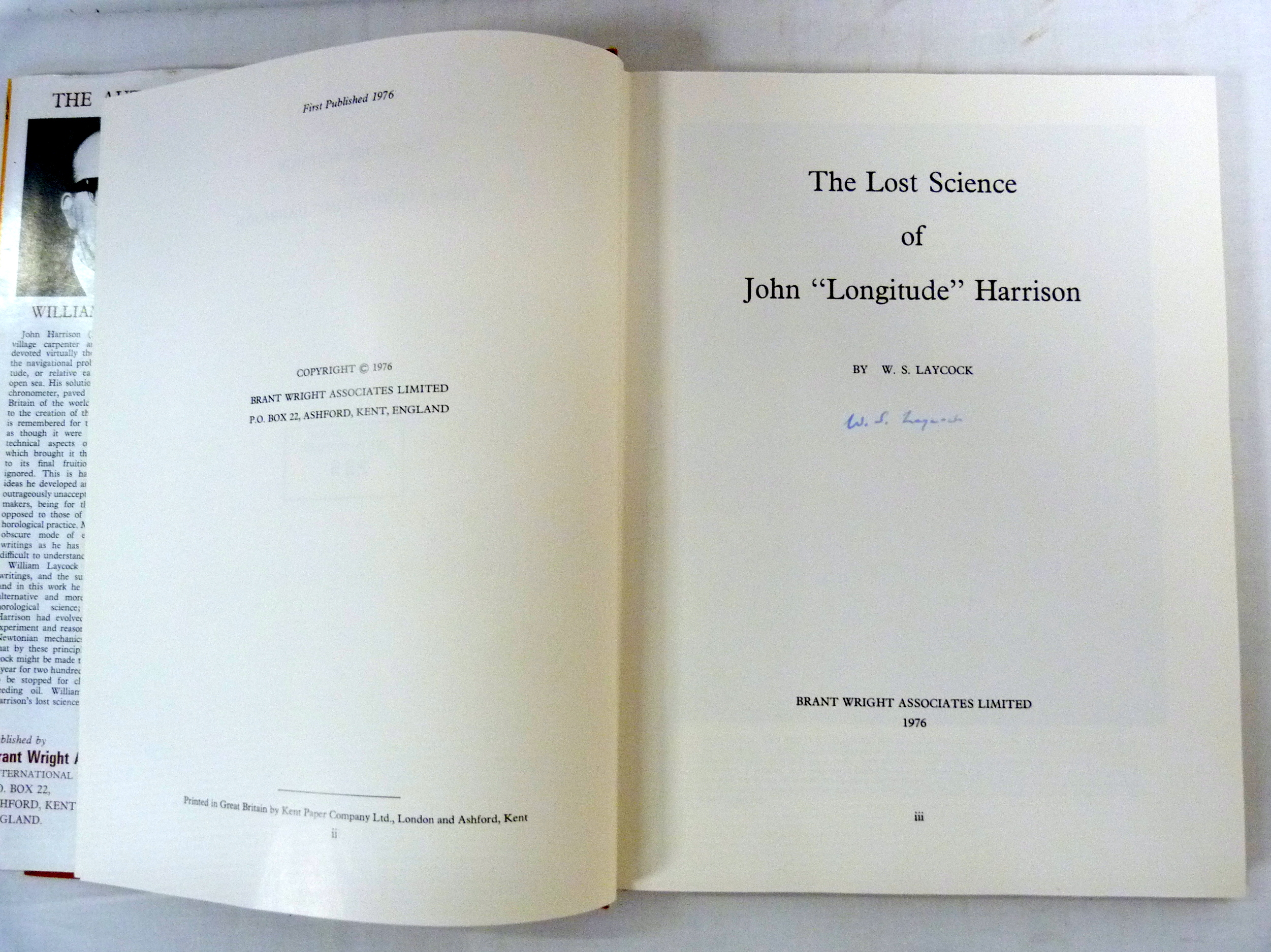 LAYCOCK WILLIAM.  The Lost Science of John "Longitude" Harrison. Illus. & diags. Small quarto. Orig. - Image 2 of 3