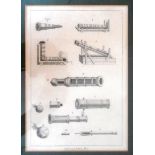 Framed book plate of artillery types. Probably 19th century. Frame 30cm x 37cm.
