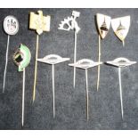 Collection of 9 various German stick pin badges including some duplicates.