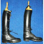 Pair of riding boots, possibly military. Studded leather soles. Appear to be size 7 to 8. Good