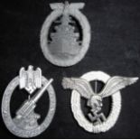 German WW II High Seas War Fleet badge by Frederick Orth. Broken, bit piece present. Also 2 other