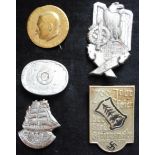 Collection of five German 3rd Reich day badges, one defective.