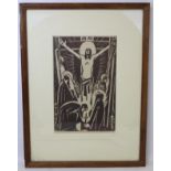 EARLY 20th CENT. GERMAN EXPRESSIONIST SCHOOL."Kreuzigung" (crucifixion).Monochrome woodcut.