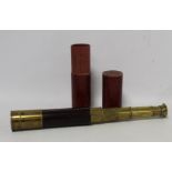 19th century five draw brass telescope with maroon morocco leather binding, inscribed "Chadburn