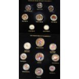 United Kingdom. Set of 17 gold plated and coloured coins, both pre- and post decimal coins. EIIR. In