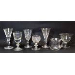 Collection of five 19th century and later drinking glasses, the largest 12.5cm high, a punch or