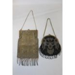 French early 20th Century lady's evening bag with floral decoration and fringing, 14cm wide and