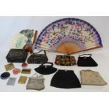Collection of seven early 20th century powder compacts, white metal mesh evening purse, six