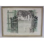 JOHN WARD (1917-2007), Middle Temple Hall, London, a black and green screenprint, London, signed .
