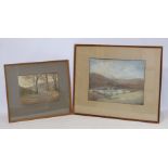 MARY YATES (1891-1974)"Rydal Water - April" and a Cumbrian landscape - Two.Coloured pastel on buff