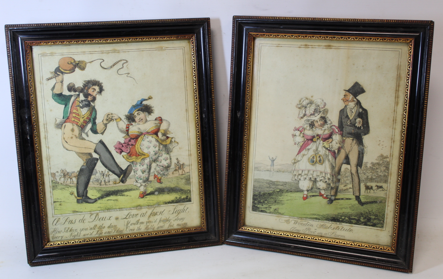 Two early 19th century hand coloured engravings - "A Pas de Deux or Love at First Sight" (Bartolomea