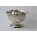 Silver rose bowl, hemispherical with applied scallops and scrolls on moulded foot, Nathan & Hayes,