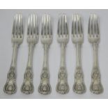 Set of six silver table forks, Kings pattern, crested, by Peter Weeks, Dublin 1838. 21oz.