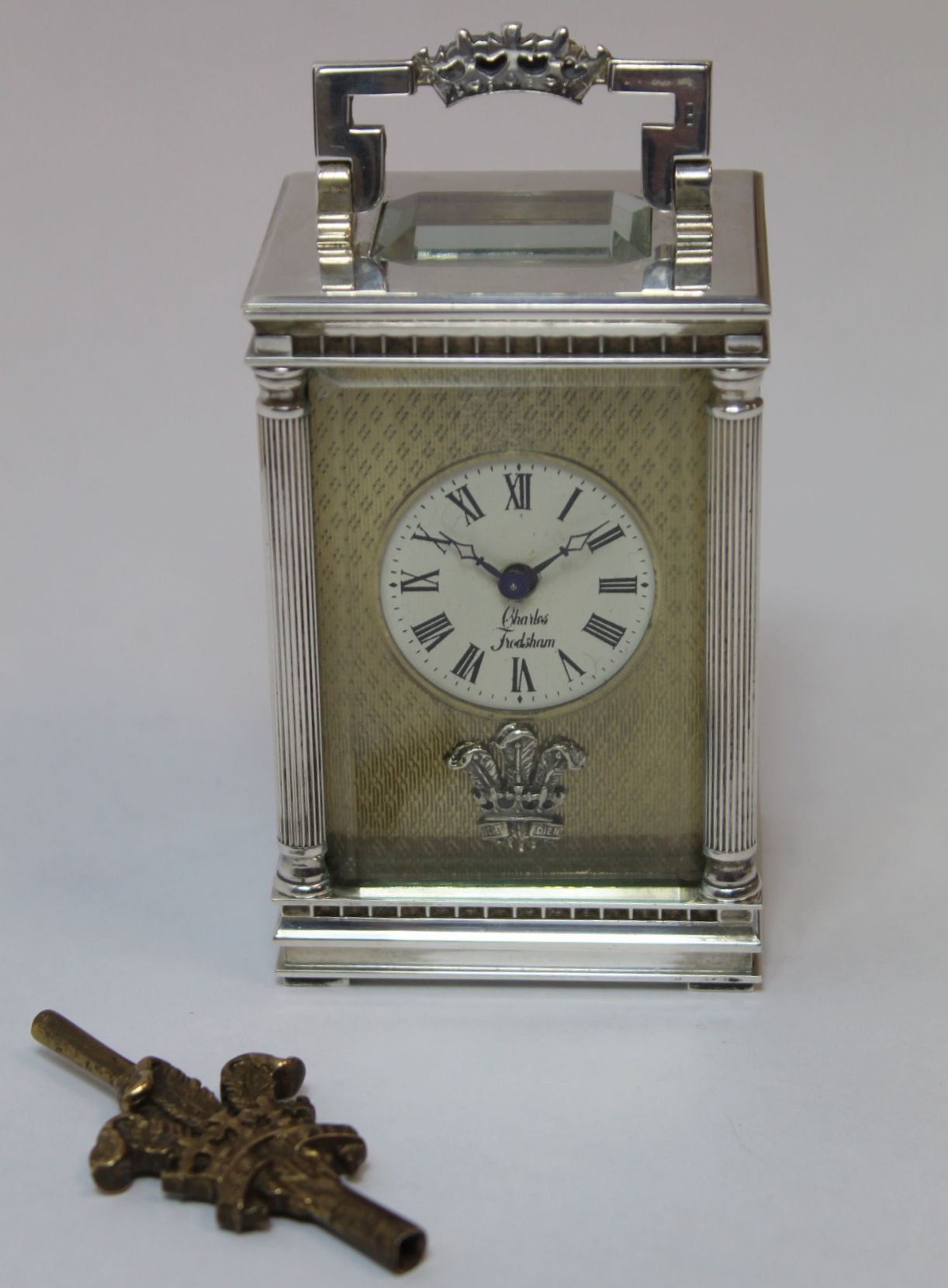 Charles Frodsham reproduction silver carriage timepiece with engine turned mask in Anglaise style - Image 2 of 7