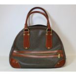 Vintage Mulberry mole/brandy scotchgrain bowling bag with front zip pocket and twin handles,