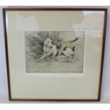 George Vernon Stokes coloured etching of an English Bull Terrier and Siamese Cat.23.5cm x 30cm.