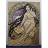 20th century Spanish Art Nouveau style composite bas relief plaque of a female nude in the manner of