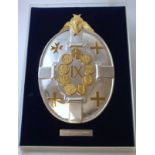 Silver parcel gilt plaque, 'Insignia of Europe', by R Comyns 1973, cased. 18oz.