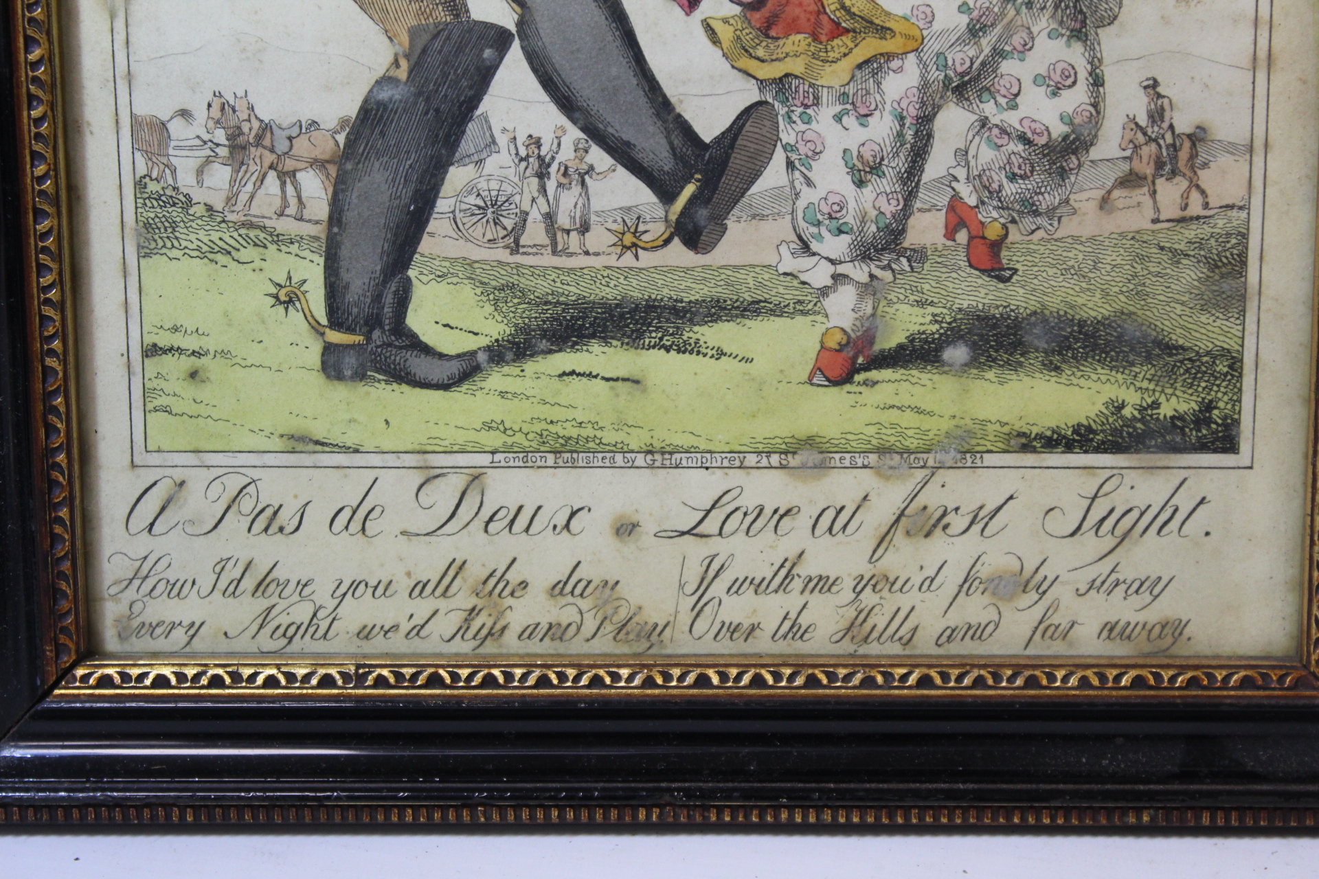 Two early 19th century hand coloured engravings - "A Pas de Deux or Love at First Sight" (Bartolomea - Image 4 of 7