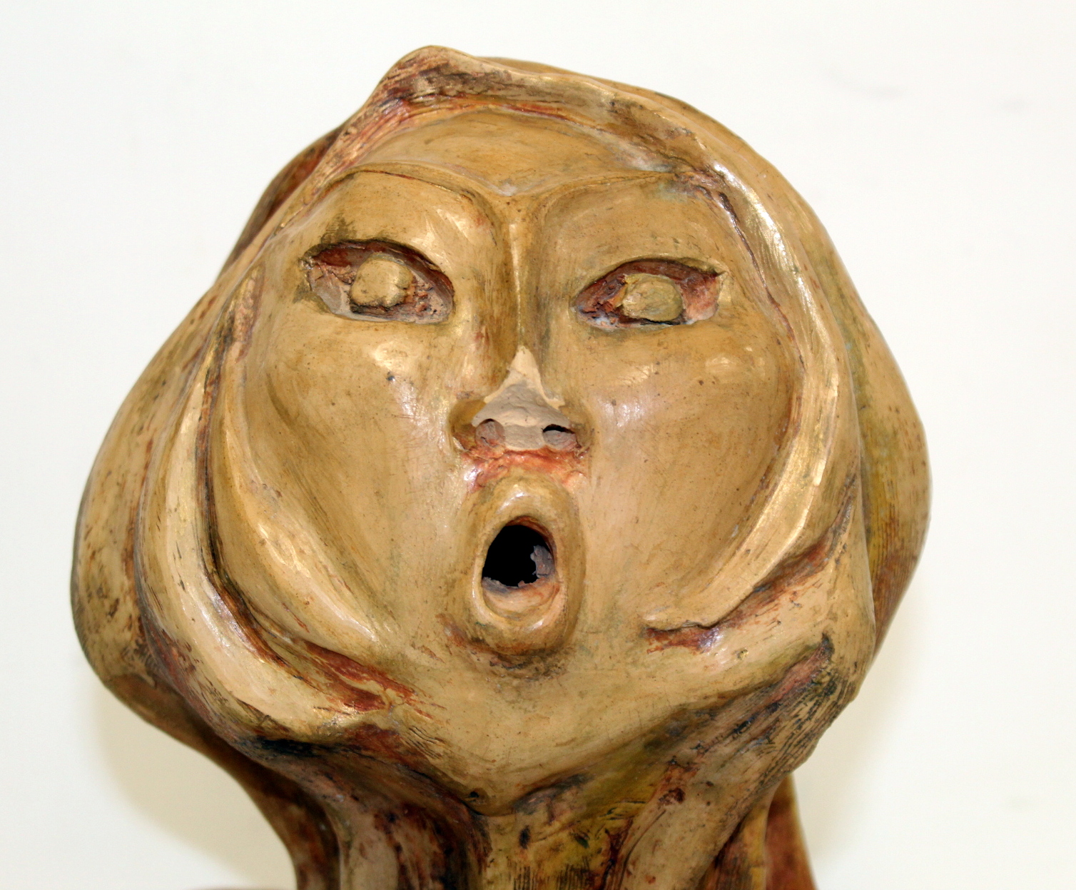 20th century Iranian Modernist terracotta sculpture of a female head on globular base, heightened - Image 6 of 7