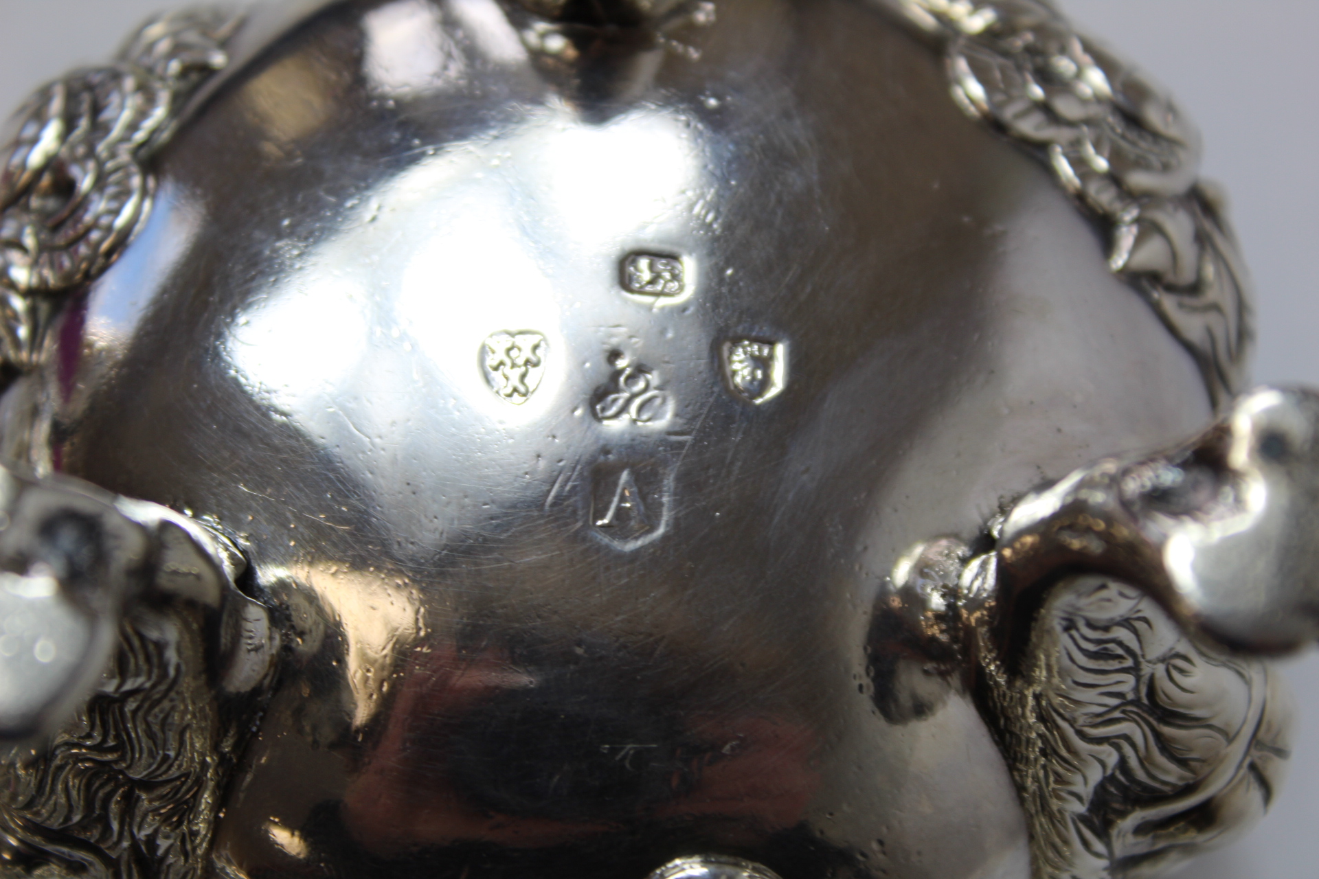 Impressive set of four cast silver salts of good gauge with cast swags and deeply gadrooned edges - Image 9 of 11