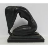 Late 20th century Austin black painted plaster sculpture of a kneeling female nude after an original