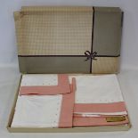 Vintage Irish linen bed sheet set, comprising one sheet size 90 x 108, and two pillowcases, all with