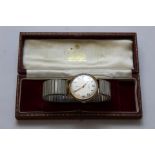 Gent's Longines 9ct gold watch, manual, inscribed 1979, rolled gold bracelet.