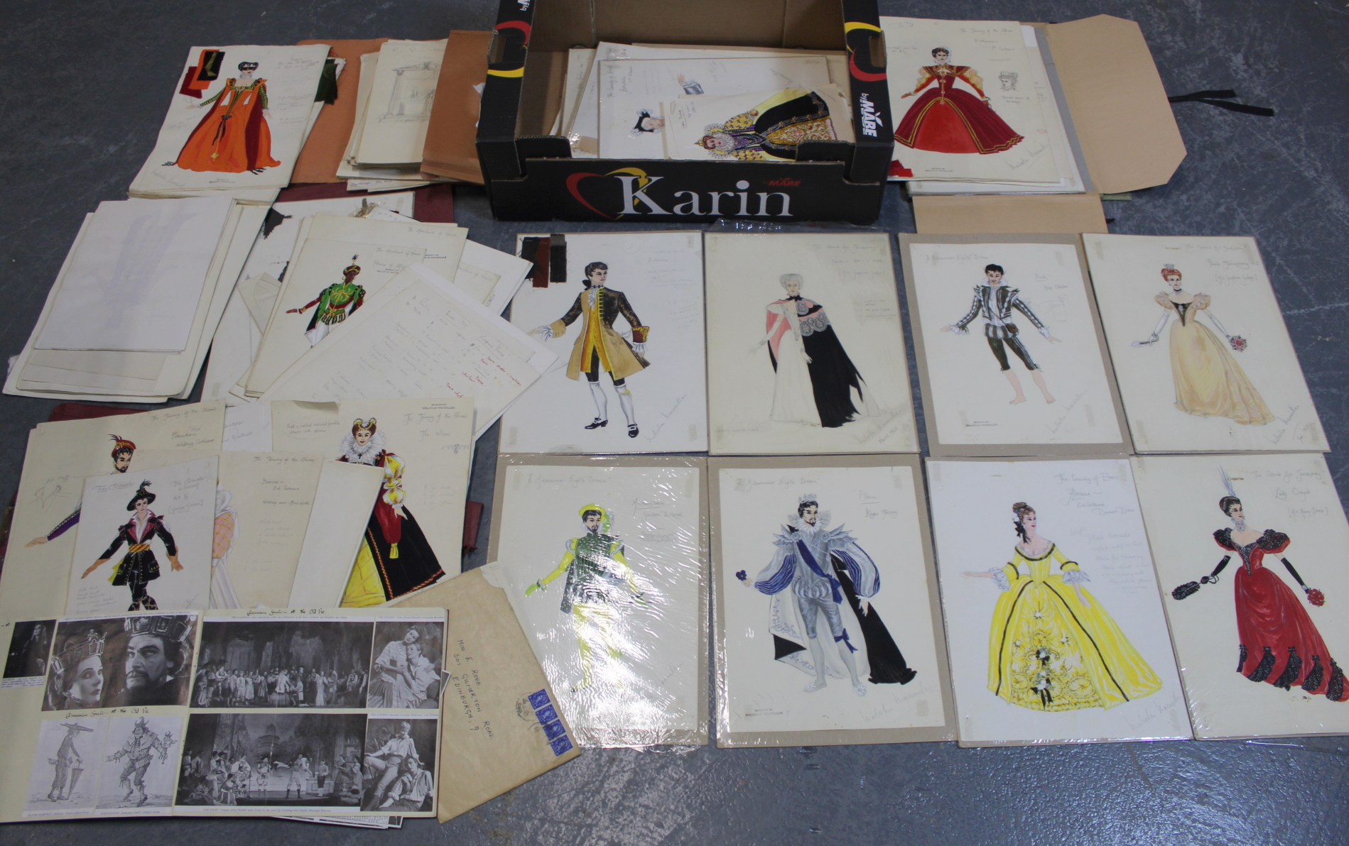 A large interesting archive 20th century original theatre costume designs by Malcolm McMillan,