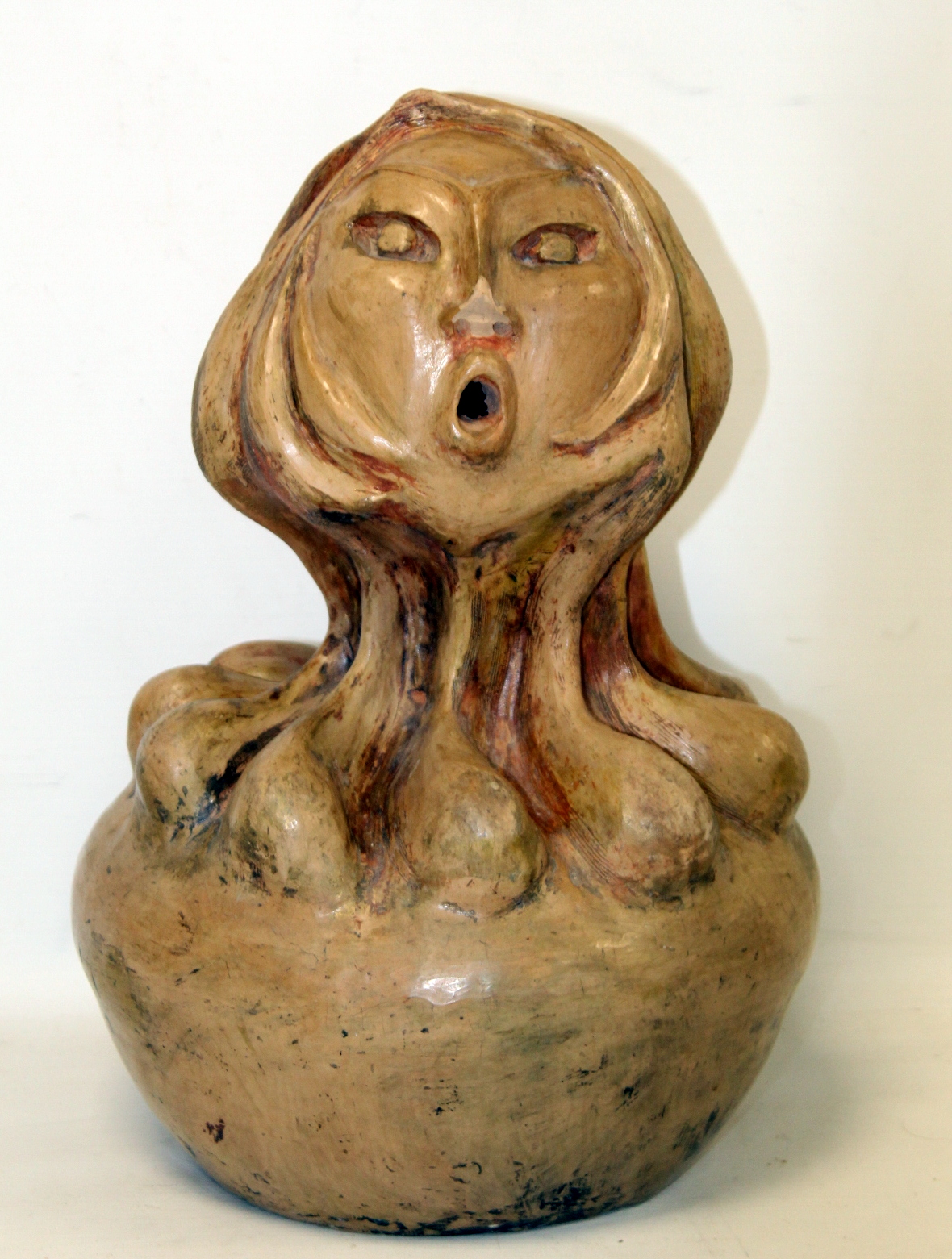 20th century Iranian Modernist terracotta sculpture of a female head on globular base, heightened - Image 2 of 7