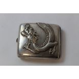 Chinese silver cigarette case with typically embossed dragon, unmarked c.1900. 5 oz.