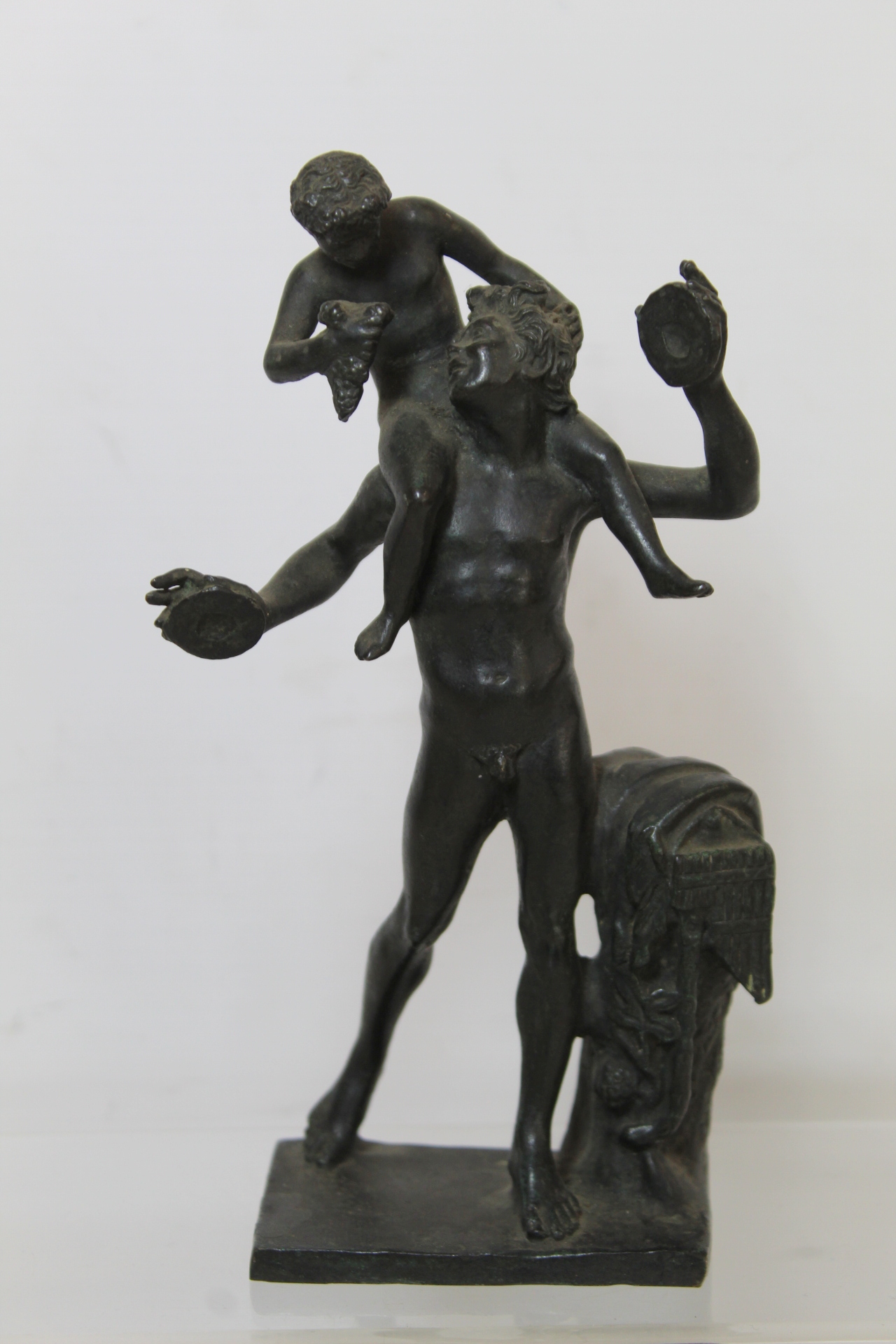 Grand Tour bronze figure of Pan and young Bacchus, after the antique, 16cm high. - Image 2 of 6