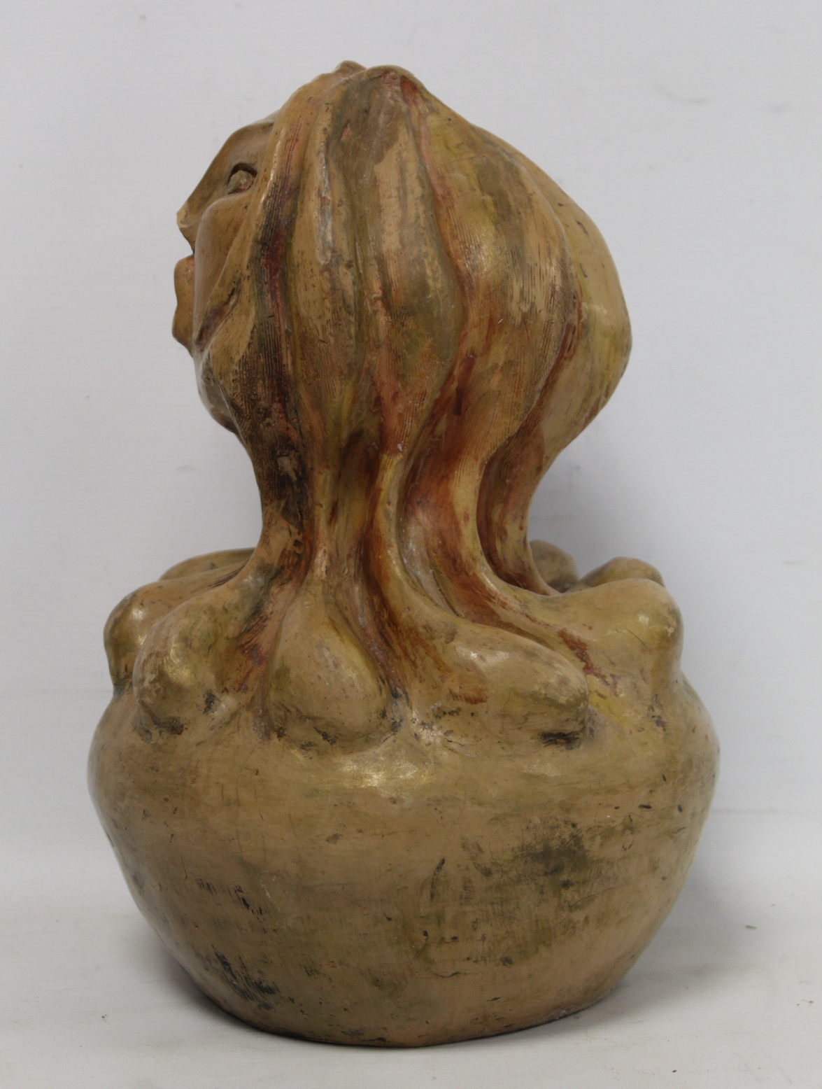 20th century Iranian Modernist terracotta sculpture of a female head on globular base, heightened - Image 5 of 7