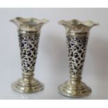 Pair of pierced silver vases with liners, Sheffield 1903, 13cm,  Loaded.